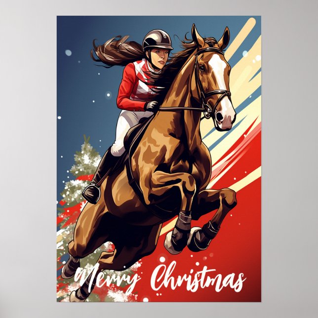 Affiche Fille et Cheval Joyeux Noël (Devant)