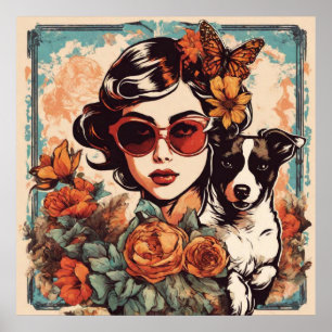 Affiche Fille et chien amis