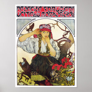 Affiche Fille et géranium, Mucha