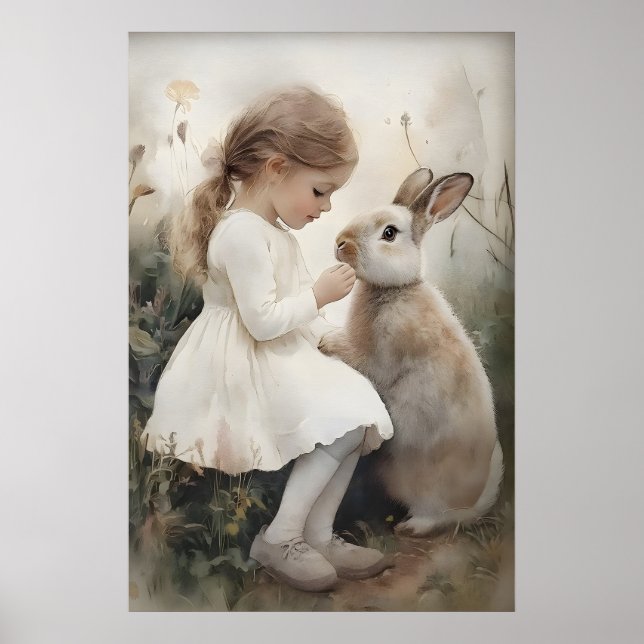Affiche Fille et lapin imprimé Bunny, village de Pâques de (Devant)