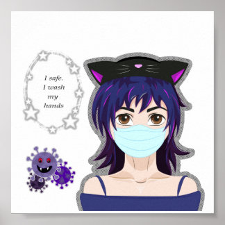 Affiche Fille et virus. Style manga