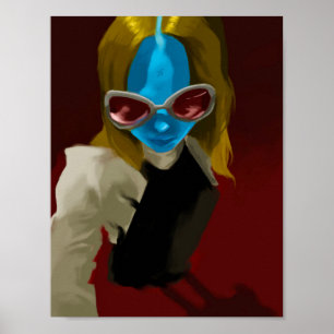 Affiche Fille extraterrestre nommée "Blue" voit rouge à tr