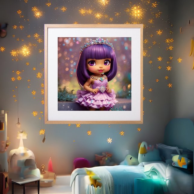 Affiche Fille fantaisiste mignonne Princesse rose Tiare et (Créateur téléchargé)