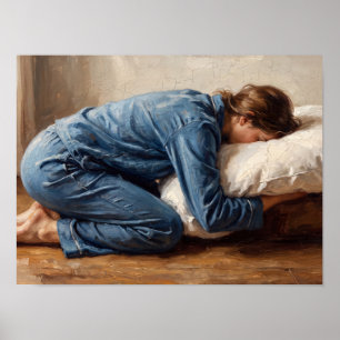 Affiche Fille fatiguée se reposant sur une peinture d'orei