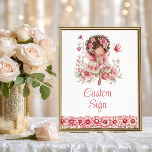 Affiche Fille Fée de Conte de Fées Rouge Floral Anniversai