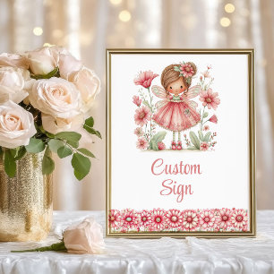 Affiche Fille Fée Pastel Rouge Floral Anniversaire Signatu