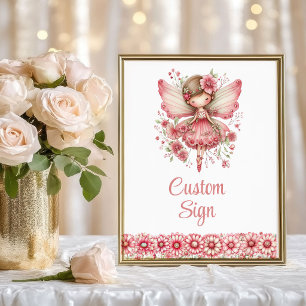 Affiche Fille Fée Rêveuse Floral Rose Anniversaire Signatu