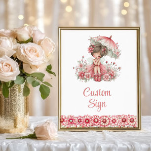 Affiche Fille Fée Rose Anniversaire Floral Personnalisé Wh