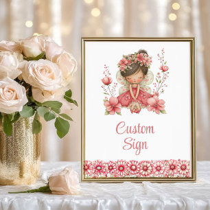 Affiche Fille Fée Rouge aux Joues Fantaisie Florale Annive