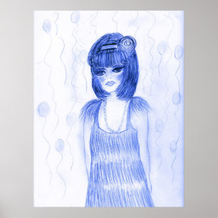 Affiche Fille Flapper de la fête bleue
