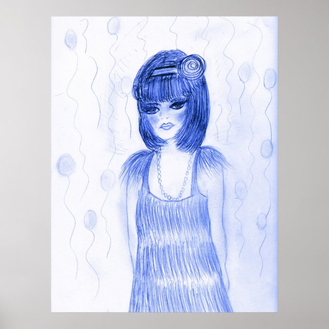 Affiche Fille Flapper de la fête bleue (Devant)