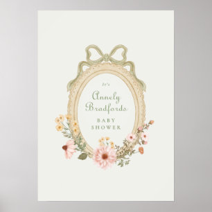 Affiche Fille Florale Élégante Sagement Cadre Baby Shower