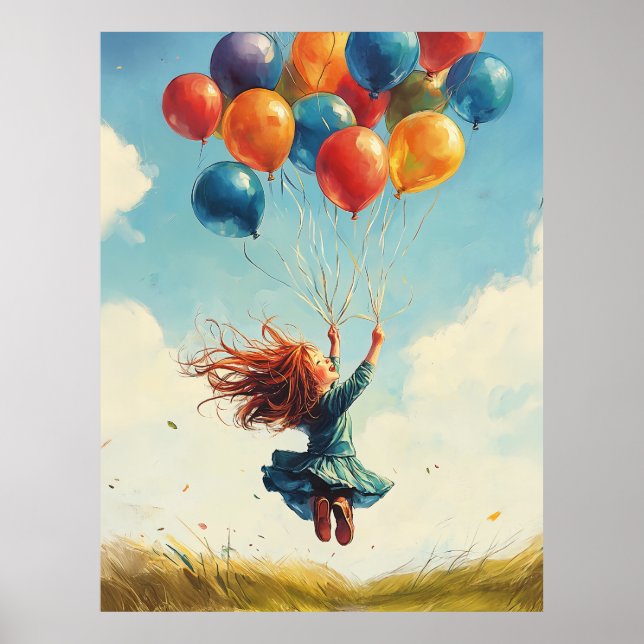 Affiche Fille flottante avec ballons (Devant)
