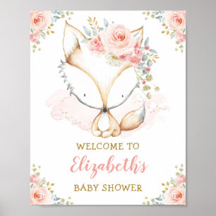 Affiche Fille Fox Aquarelle Blush rose Baby shower Floral
