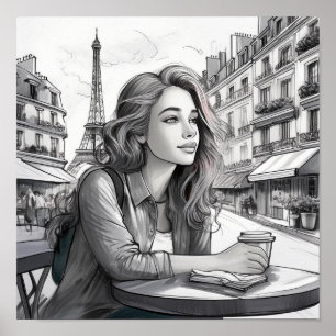 Affiche Fille Française qui a du café