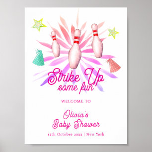 Affiche Fille, Frappez les Quilles Baby Shower Bienvenue