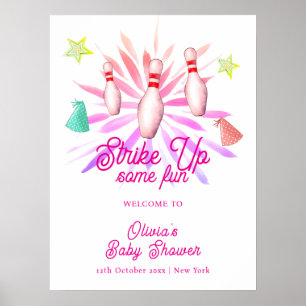 Affiche Fille, Frappez les Quilles Baby Shower Bienvenue