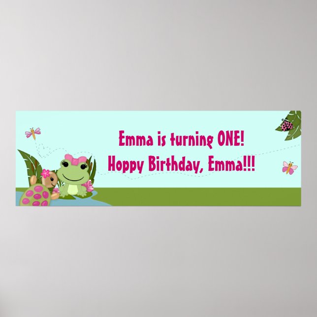 Affiche Fille FROG Bannière de fête d'anniversaire HFG (Devant)