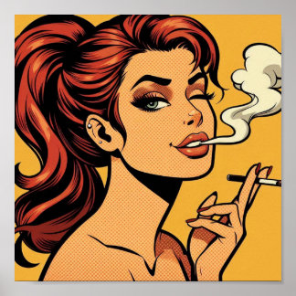 Affiche Fille fumeuse | Art pop comic | Amoureux de la fum