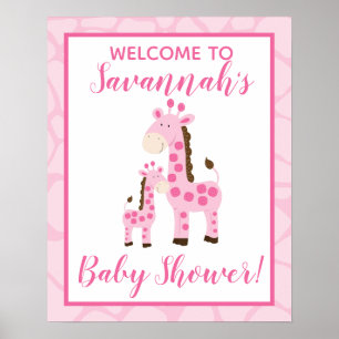 Affiche Fille Giraffe Rose Bienvenue À L'Enseigne Baby sho