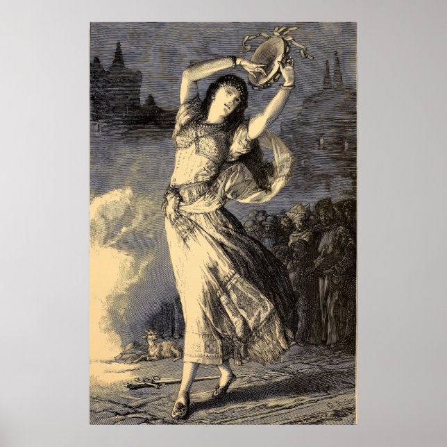Affiche Fille gitane à tambourin de l'ère victorienne (Devant)