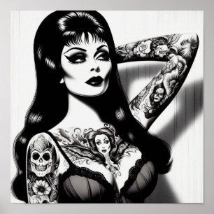 Affiche Fille goth tatouée vintage