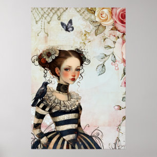 Affiche Fille gothique inspirée de l'ancien temps aquarell