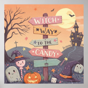 Affiche Fille Halloween - Sorcière jusqu'au bonbon