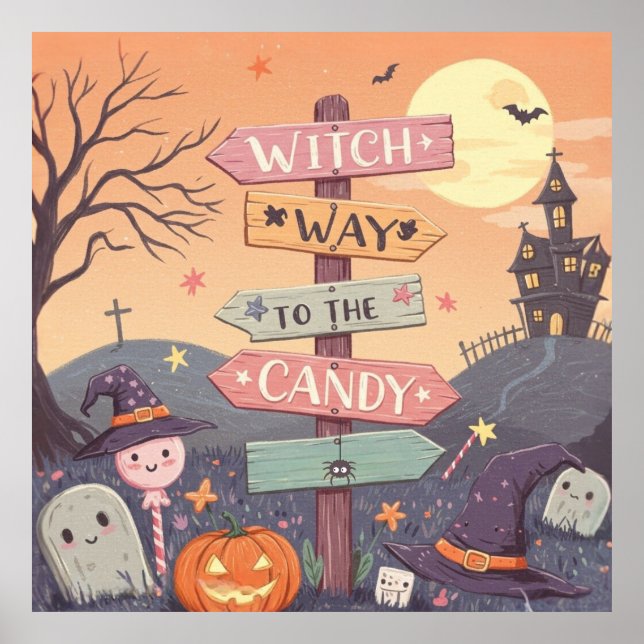 Affiche Fille Halloween - Sorcière jusqu'au bonbon (Devant)