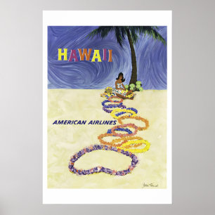Affiche Fille Hawaïenne des Années 50 Style Vintage Voyage