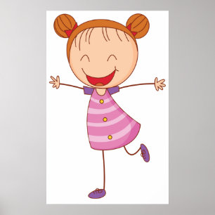 Affiche Fille Heureuse Figurine Bâtonnets Cheveux Roux Chi