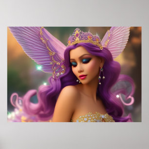 Affiche Fille hispanique fantaisiste papillon violet rose 