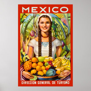Affiche Fille hispanique mexicaine des années 1950 avec de