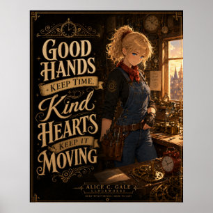 Affiche Fille horlogère Steampunk Citation Inspirante Post