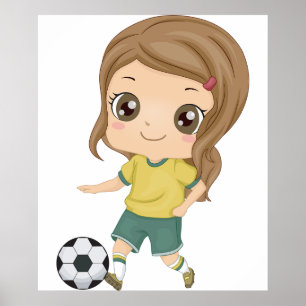 Affiche Fille jouant au football Enfants adorables Sports