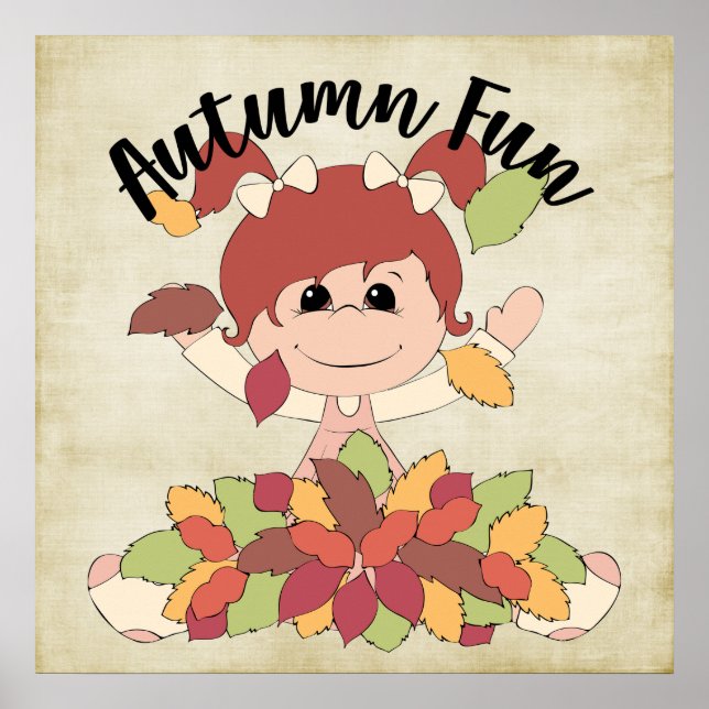Affiche Fille Jouer en Feuille - Amusants d'automne (Devant)