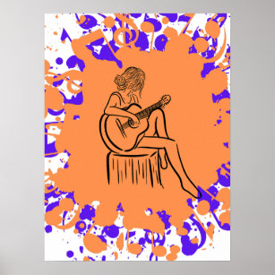 Affiche Fille Jouer Guitare - Musique colorée Wallart
