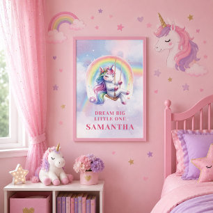 Affiche Fille Licorne Arc-en-Ciel Magique Anniversaire Mur