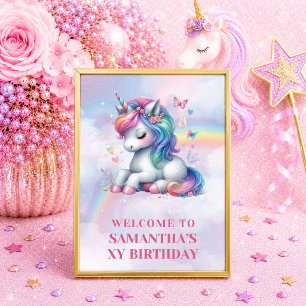 Affiche Fille Licorne Panneau Anniversaire Bienvenue Affic