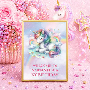 Affiche Fille Licorne Signe d'anniversaire Fête d'annivers