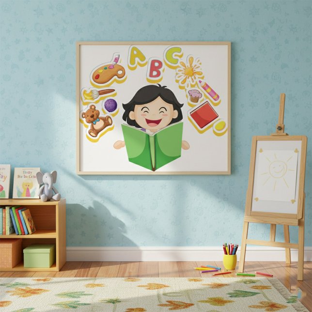 Affiche Fille lisant et apprenant les lettres ABC, jouets  (Créateur téléchargé)