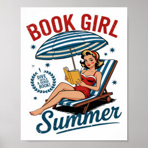 Affiche Fille lisant un livre d'été drôle de vacances à la