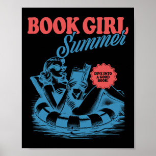 Affiche Fille lisant un livre d'été drôle de vacances à la