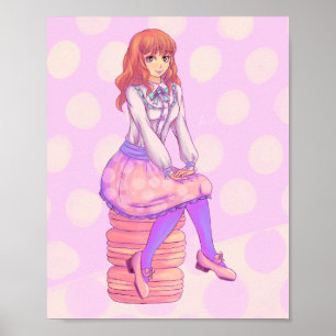 Affiche Fille Macaron rose
