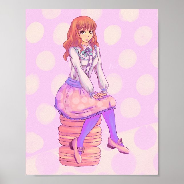Affiche Fille Macaron rose (Devant)