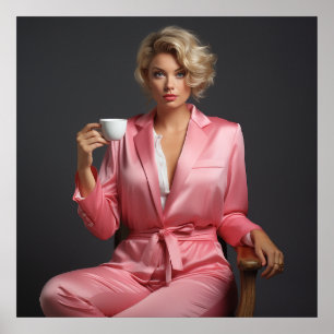 Affiche Fille mannequin pin-up rose portrait femme de bure