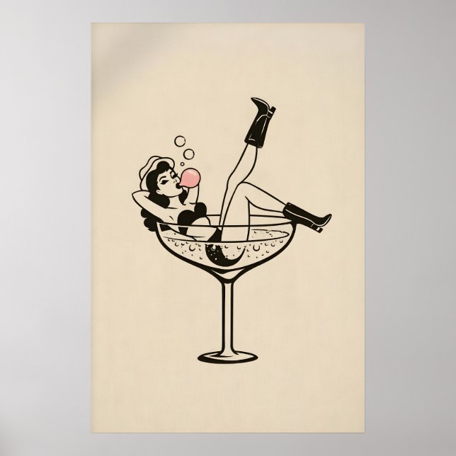 Affiche Fille Martini, Femme Minimaliste (Devant)