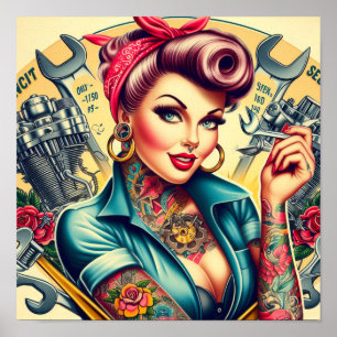 Affiche Fille mécanique rétro