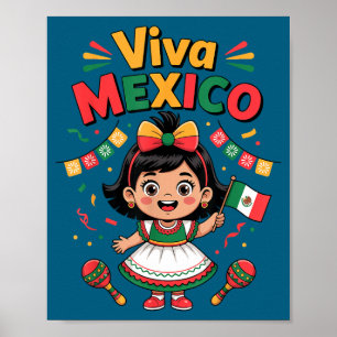 Affiche Fille mexicaine viva mexique t-shirt drapeau mexic