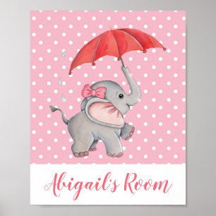 Affiche Fille Mignon Eléphant Rose Point Kids Chambre